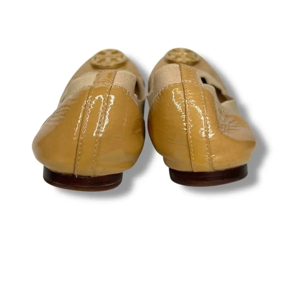 Tory Burch Tan Caroline Nude Ballet Leather Flats 8